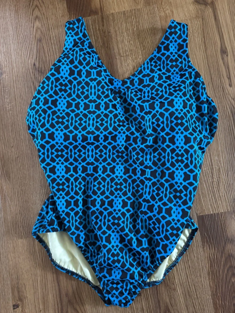 Lands' End Blue & Black Geometric Woman’s One-Piece Swimsuit 18W